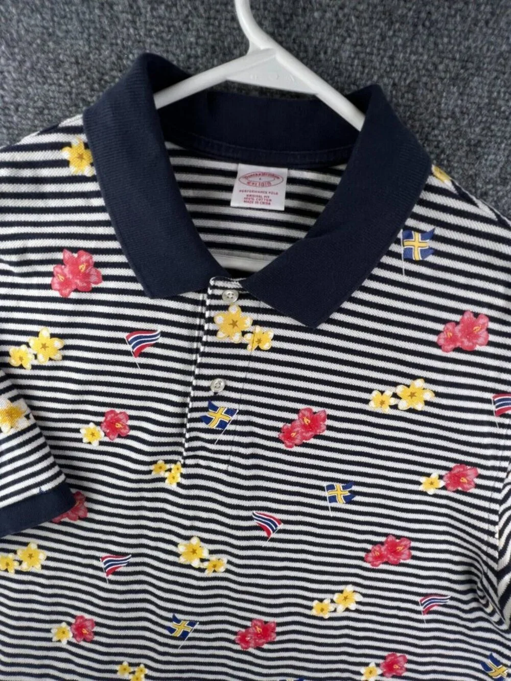 Brooks Brothers Floral Flags Short Sleeve Polo Shirt Striped Large Original Fit - Picture 1 of 15
